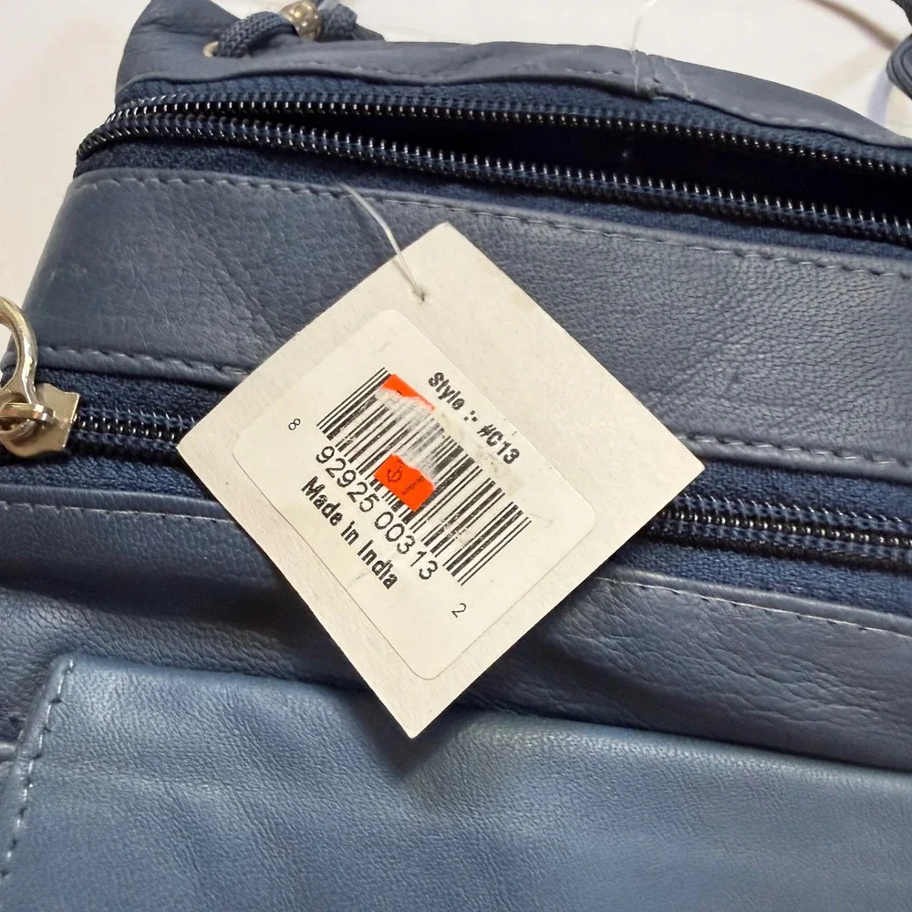 Quality Leather Products Navy Blue Leather Crossbody Passport Bag C13 NWT